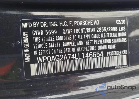 2020 Porsche Panamera Gts from USA, damaged, VIN WP0AG2A74LL146654